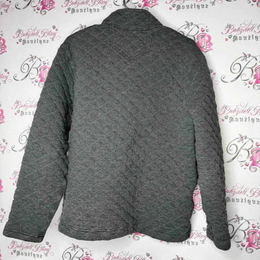 Eddie Bauer jacket pull over quilted sweater grey logos comfy thick warm quilt - Picture 2 of 10